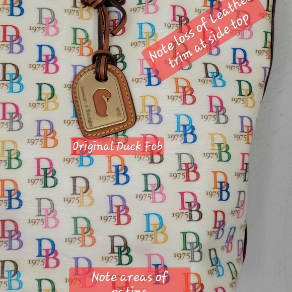 Dooney & Bourke RARE, VTG, AWL, Y2K DB1975 Rainbow Large Zip Tote, DUCK Fob - Picture 5 of 16